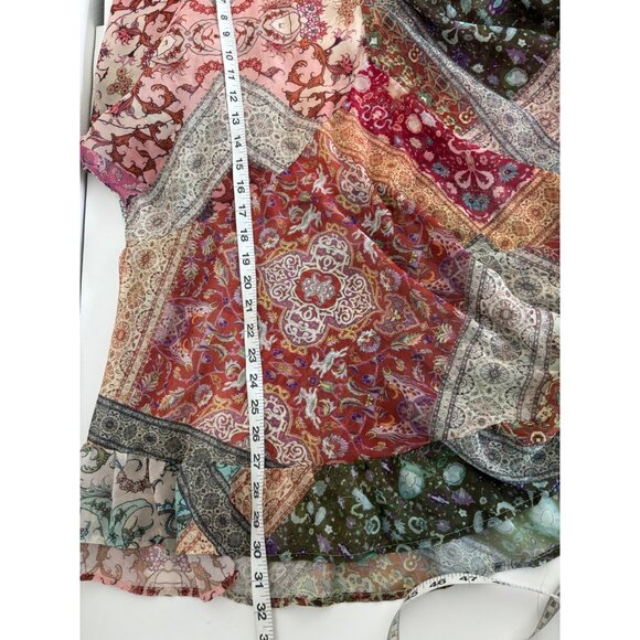 Boho Top 22/24 Patchwork Tunic Sheer Flowy Hare Print Festival CottageCore Fairy - Picture 6 of 16